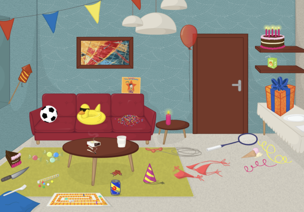 Speakyplanet - jeu - illustration > cherche trouve - anniversaire decors 3